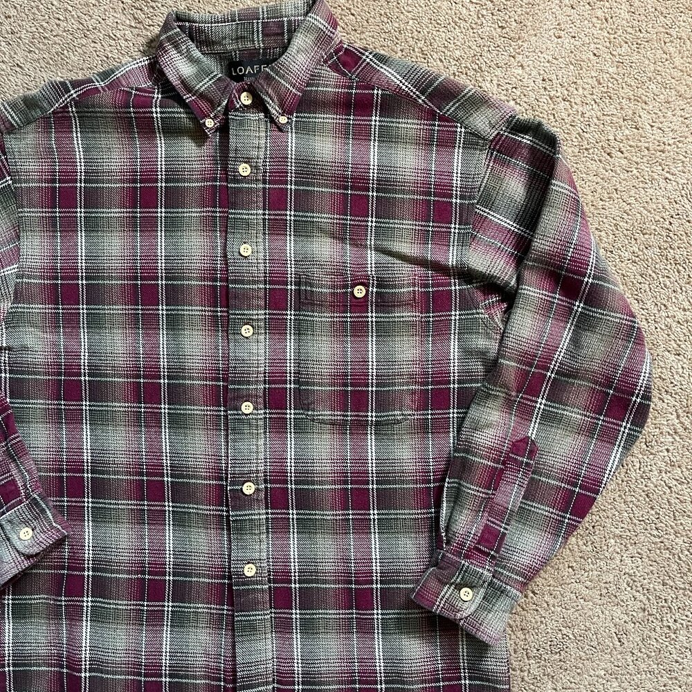 Vintage Heavyweight Chamois Flannel Shirt Mens Maroon/Tan Plaid Mens Size Large